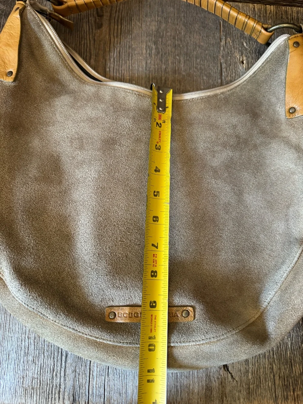 Vintage BCBG Maxazaria Suede Hobo Shoulder Bag in Beige with Tan Accents